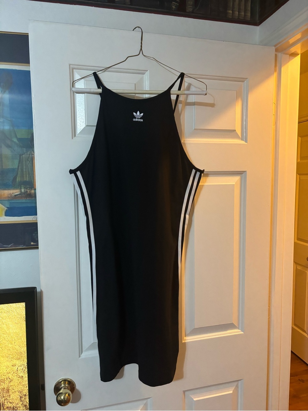 Adidas NWT Women’s Black Strappy Tank Dress with Signature Stripes XL